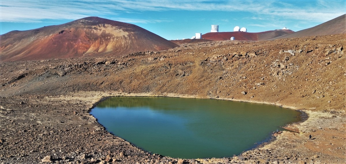 Mauna Kea Observatory visible just over the ridge from Lake Waiau