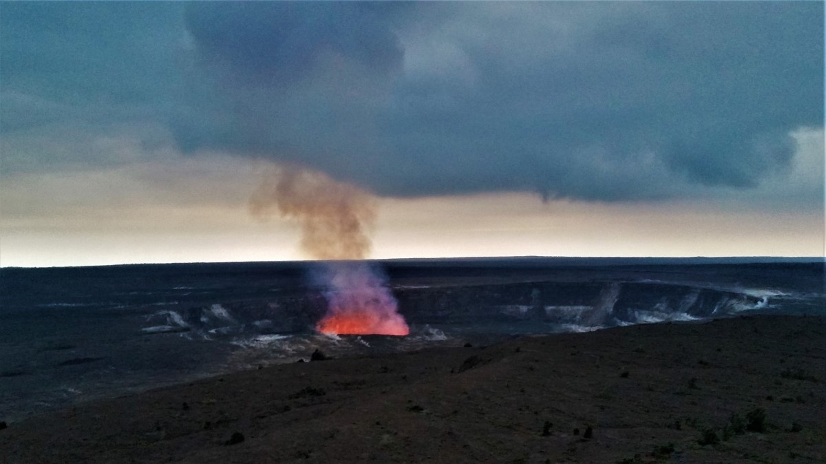 Evening view of Halema'uma'u Crater, Kilauea active volcano Hawaii